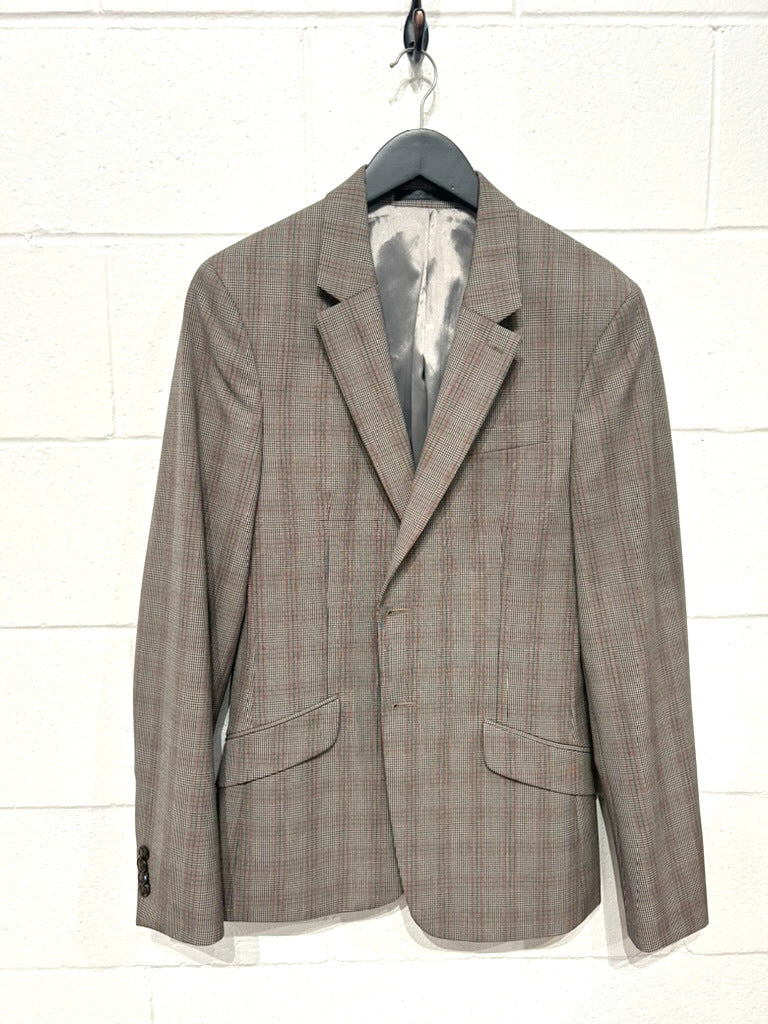 Men's 38R Brown Glencheck with Red Overcheck, Sportscoat Jacket, Top Man