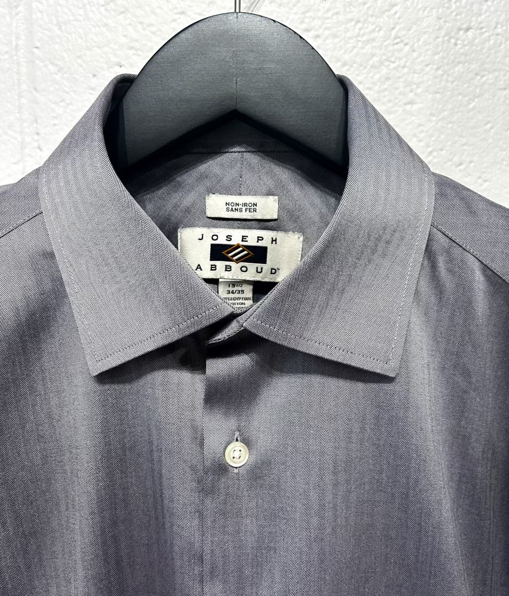 Men's S 15-1/2 Shirt,  Long Sleeve, Button Up, Grey Silver Micro-herringbone, Joseph Abboud