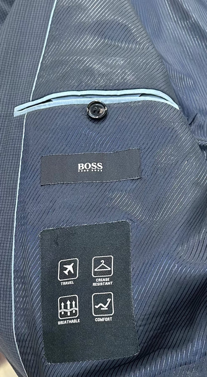 Men's 40R, Wool Navy Check Sportscoat Blazer, Hugo Boss Travel Jacket