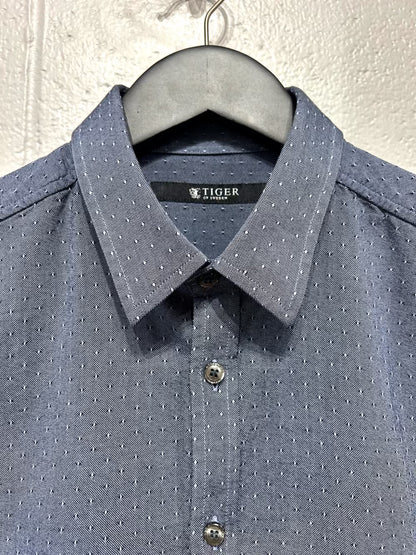 Men's M Cotton Shirt, Long Sleeve, Button Up, Navy Dot, Tailored Fit, Tiger of Sweden