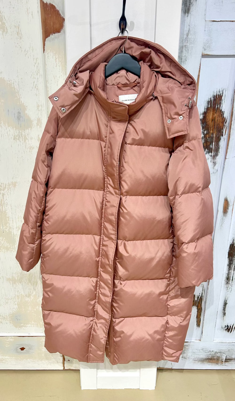 Women's L, Hooded Down Puffer Jacket, Coral, Club Monaco