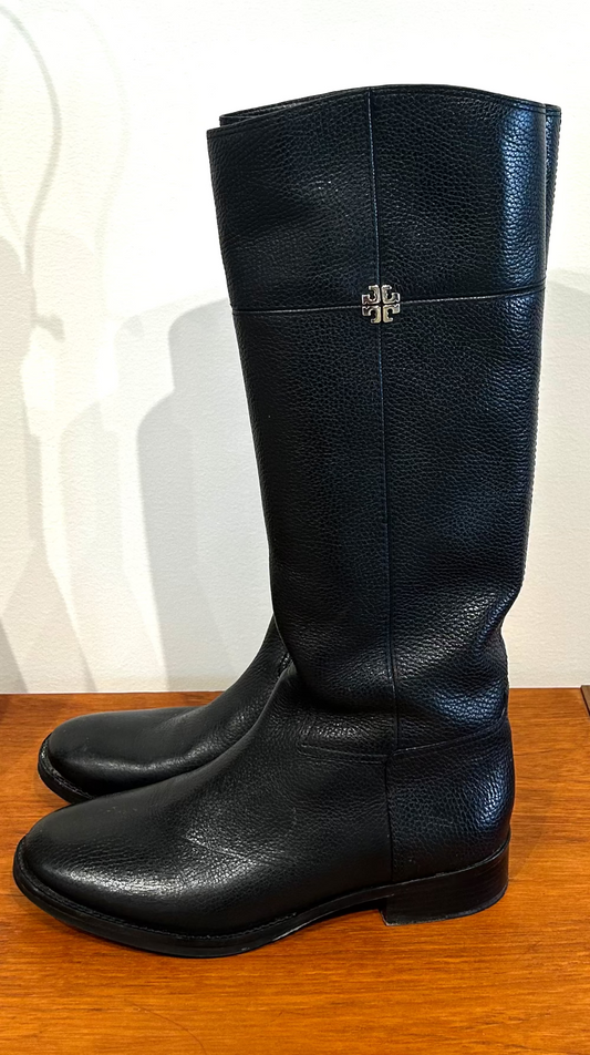 Women's Shoes - 41 EU/ 10 US, Tori Burch Jolie Riding Boot,  Black, Tumbled Leather