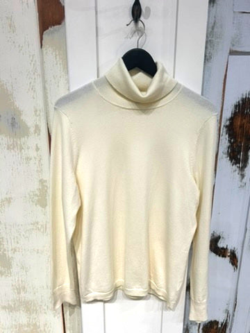 Women's L Sweater Cotton Blend Turtleneck Pale Yellow, Talbots