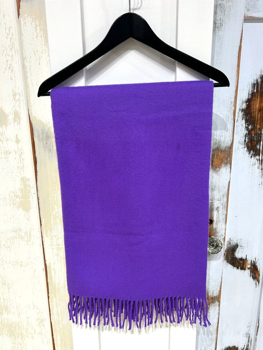 Oversize Wool Cashmere Scarf, Fringe, Bright Violet Purple, tags removed