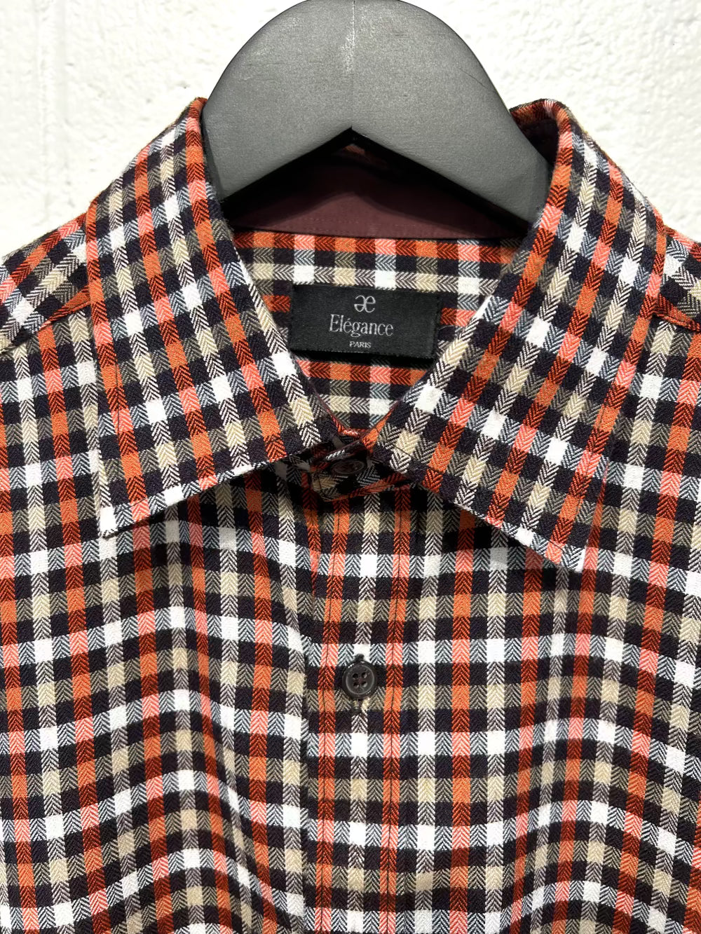 Men's M Shirt, Long Sleeve, Button-up, Orange/Black/White Check, Slim Fit, Elegance Paris