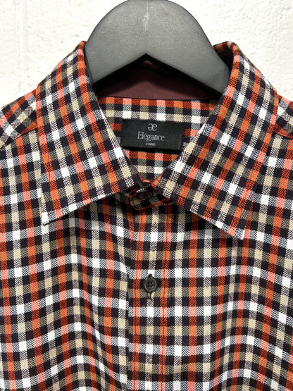 Men's M Shirt, Long Sleeve, Button-up, Orange/Black/White Check, Slim Fit, Elegance Paris