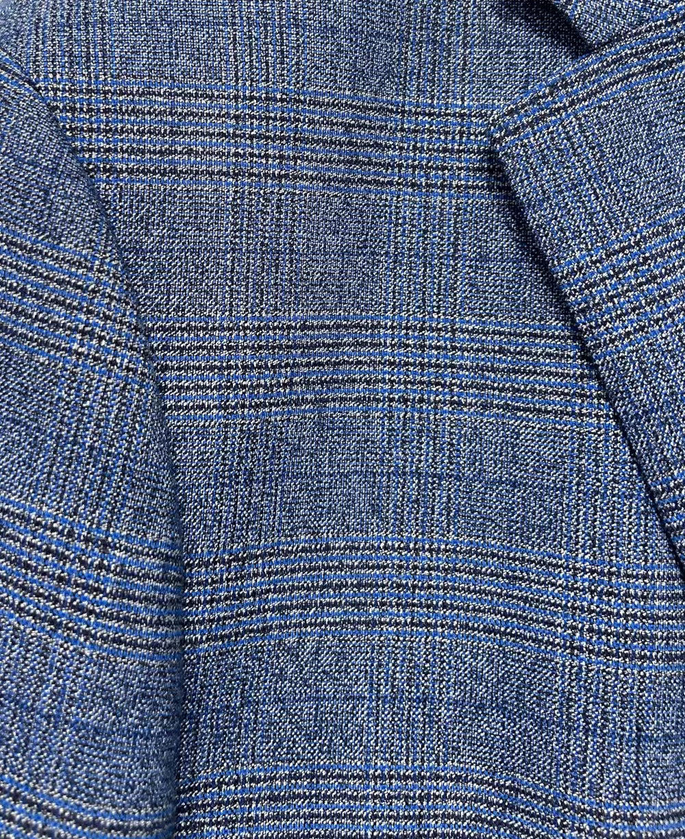 Men's  48R Knit Blazer Jacket, Blue Glencheck , Unlined, 7 Downey St.