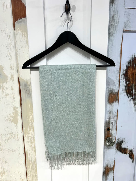 Cashmere Textured Fine Scarf, Mint Green, Fringe, tags removed