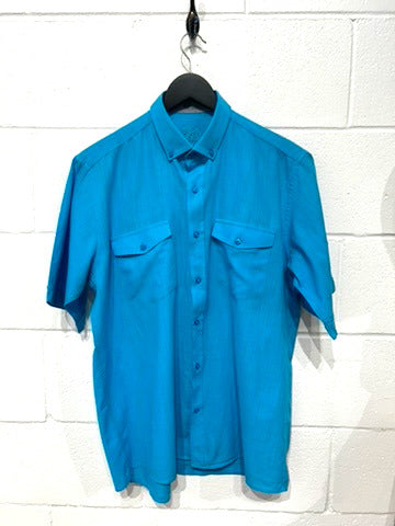 Men's M 100% Cotton  Shirt,  Short Sleeve, Button Up, Blue , Ronai