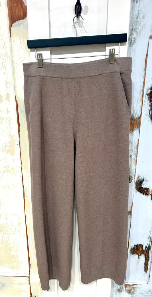 Women's L Knit Wide Leg Pants, Beige, Pockets, Massimo Dutti