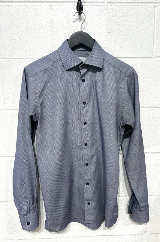 Men's S 15 Cotton Shirt,  Long Sleeve, Button Up, Micropattern Navy, Slim Cut, Eton