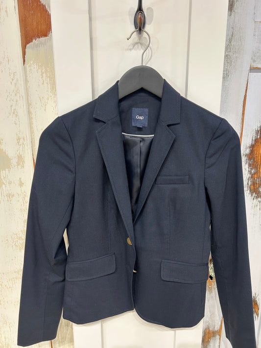 Women's 0, Wool Blend Jacket Blazer - Navy, Gap