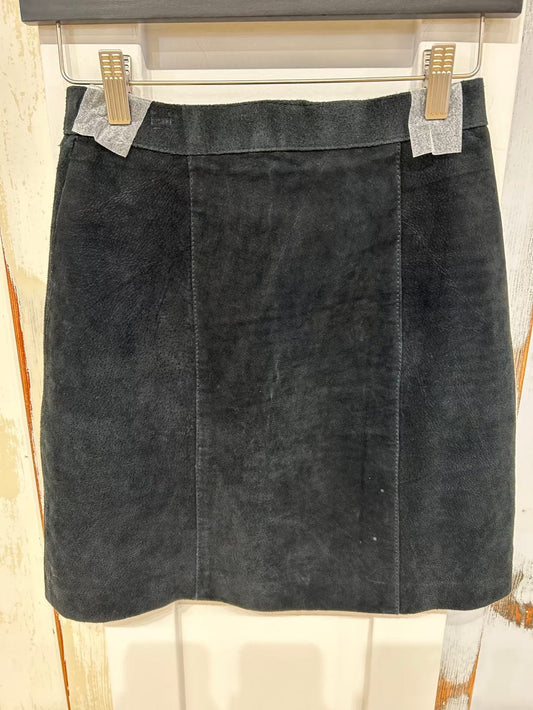 Vintage Women's 6 Mini Skirt (Modern XS) Genuine Leather Suede, Fully Lined - Black, DJI