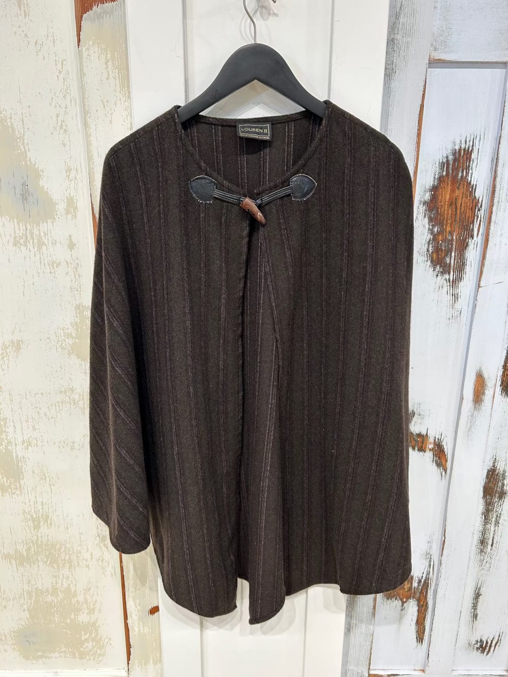 Vintage Women's M-L, Cape, Wool Blend?, Toggle Closure - Brown Plaid, Louben II