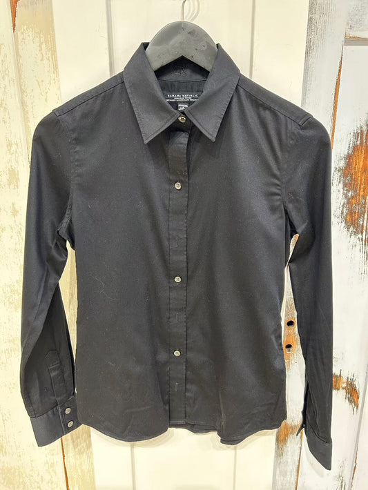 Women's Cotton 2 Top, Button up Shirt Long Sleeve Tailored - Black, Banana Republic