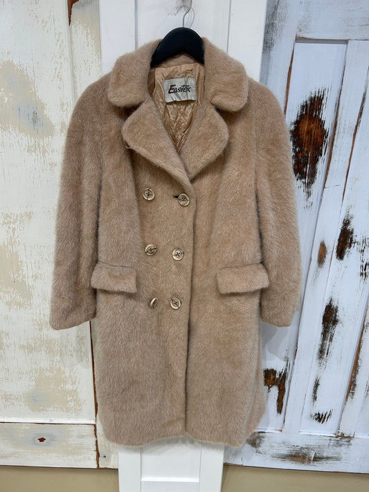 Vintage Women's M Coat, 100% Mohair, Oversize Buttons - Beige, Eastex