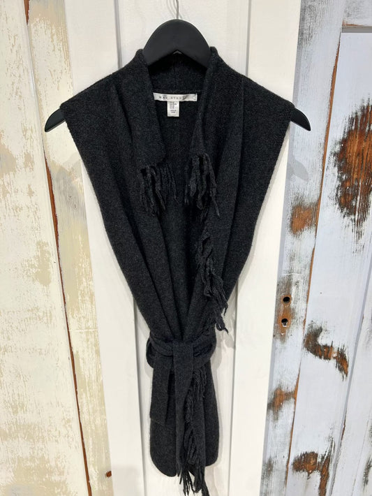 Women's XS Wool Blend Knit Long Vest Sweater, Fringe - Charcoal, Max Studio