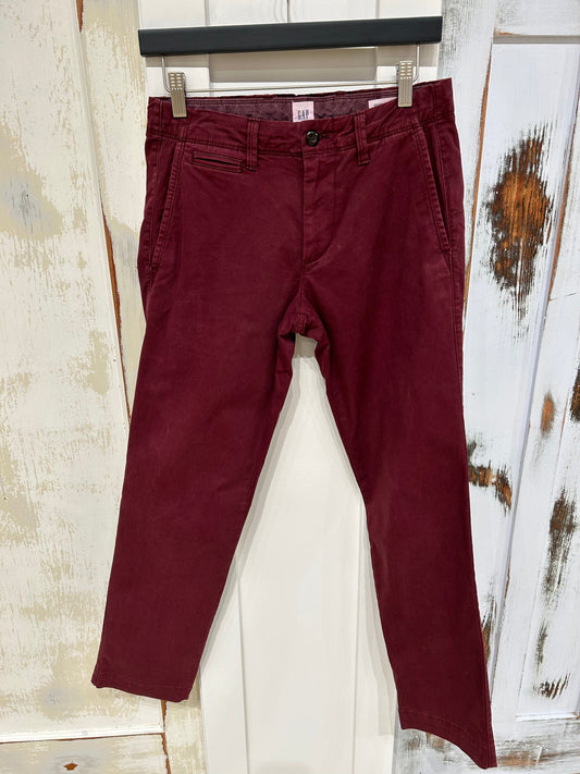 Women's 28 x 30 Trouser Cotton, Straight, Slash Pockets- Burgundy, Gap