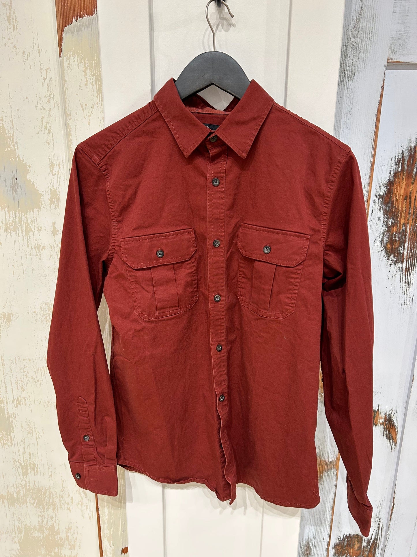 Women's S Top Button Up Cotton Shirt, Long Sleeve - Rust, Wind River