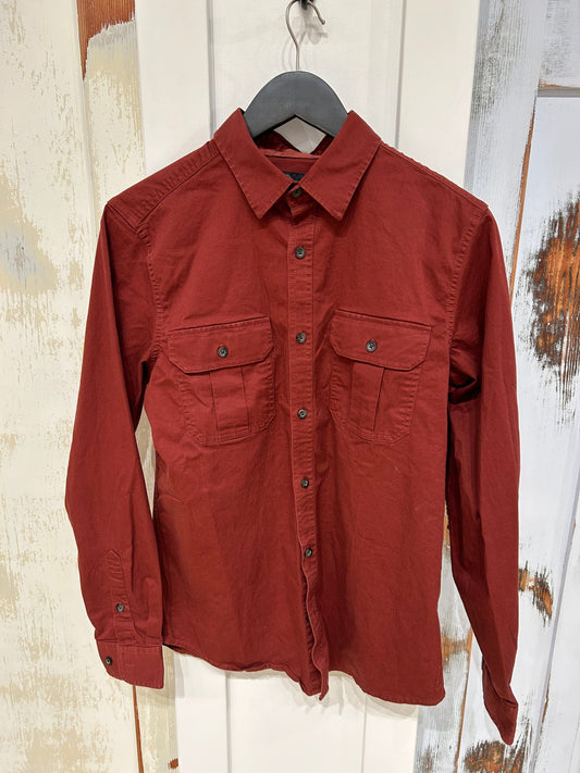 Women's S Top Button Up Cotton Shirt, Long Sleeve - Rust, Wind River