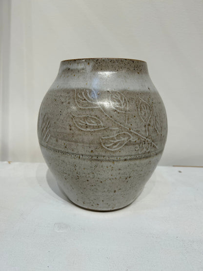 Local Pickup Only - Ceramic Vase, Handmade by Mavis, Oatmeal Beige with Incisions and Glazes