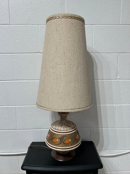 Local Pickup Only - Ceramic MCM Lamp with Wooden Base,  Original Shade and Plug, Quail Motif, Midcentury Modern