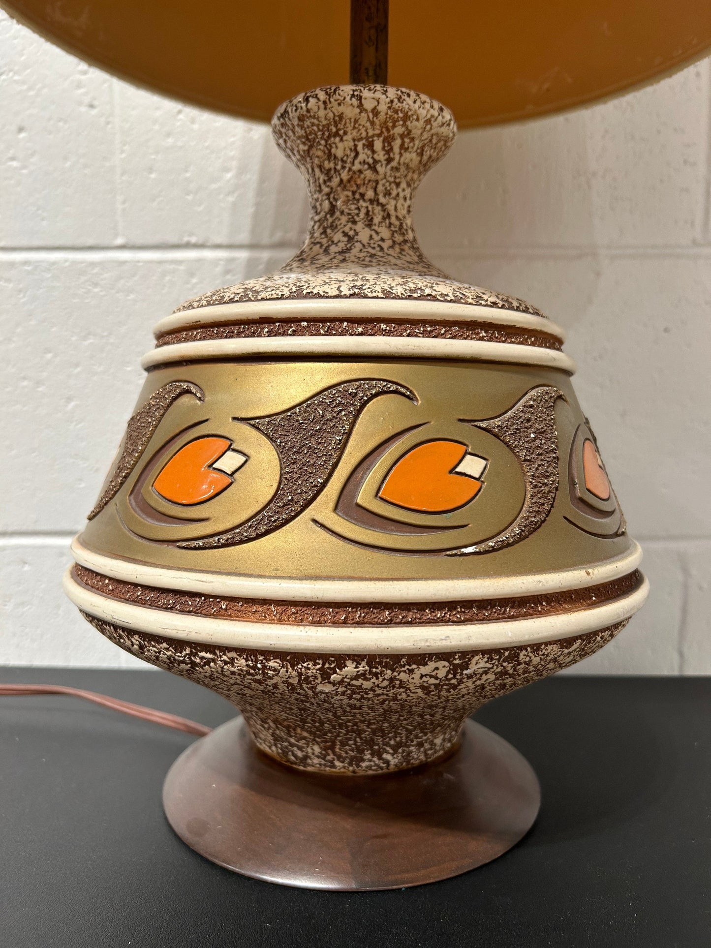 Local Pickup Only - Ceramic MCM Lamp with Wooden Base,  Original Shade and Plug, Quail Motif, Midcentury Modern