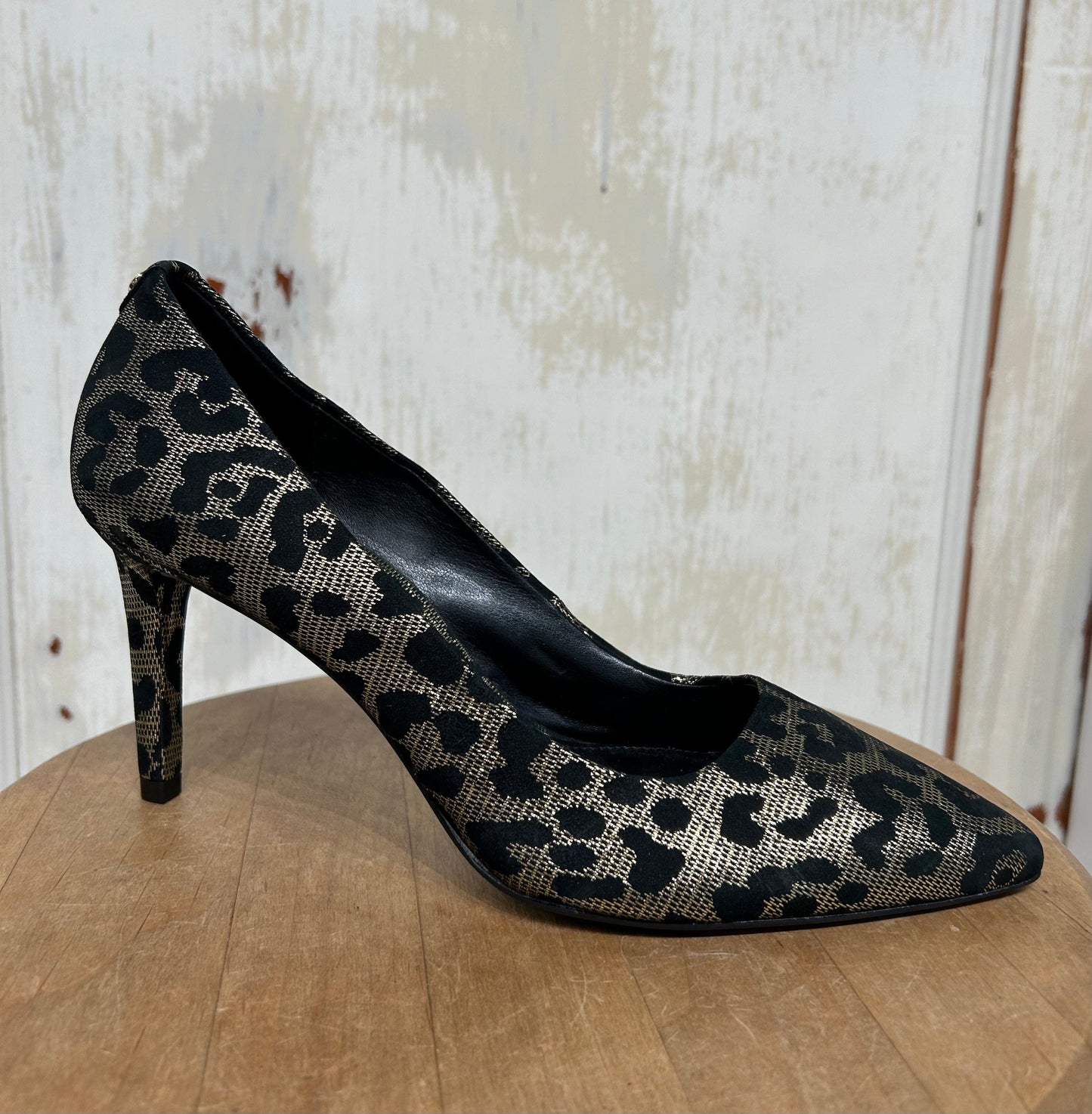 Women's Shoes - 38 EU/ 7.5 US, Michael Michael Kors, Black Gold Leopard Metallic Pointed Toe Heels