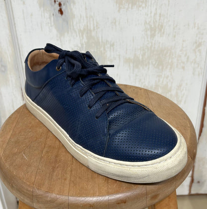 Men's Shoes - EU 44 (approx. US 11 M, Brother x Frere, "Bane" Navy Blue Perforated Leather Sneaker, Rubber Sole