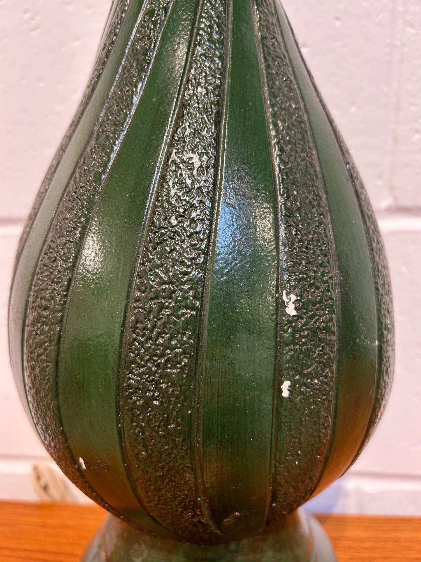 Local Pickup Only - Ceramic MCM Lamp with Green Textured Base,  No Shade, Midcentury Modern