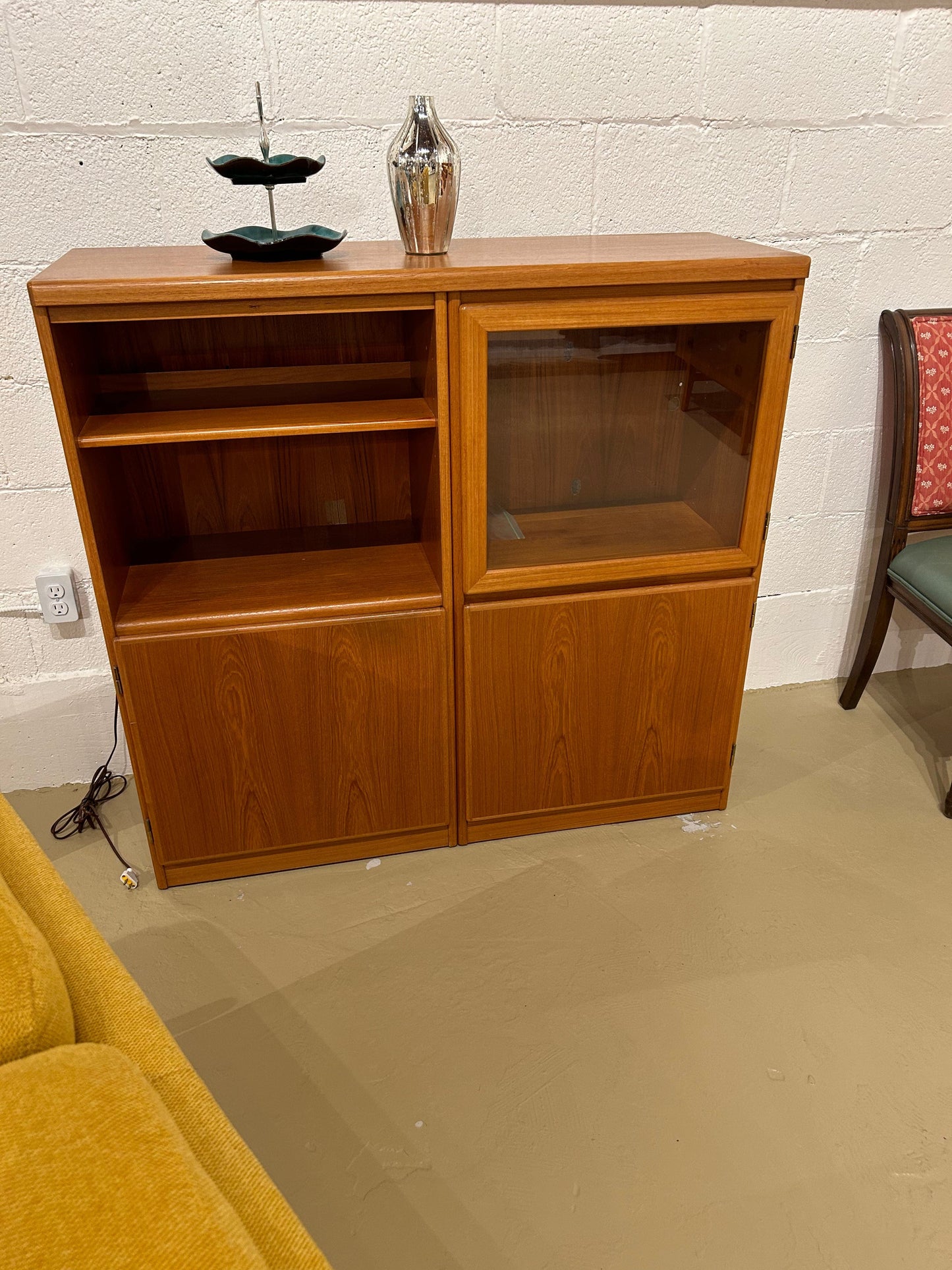 Local Pickup Only - Vintage Teak Medium Cabinet 1 Glass Door w Light, 1 Open Shelf and Cabinet - Entertainment Centre MCM style Midcentry Modern