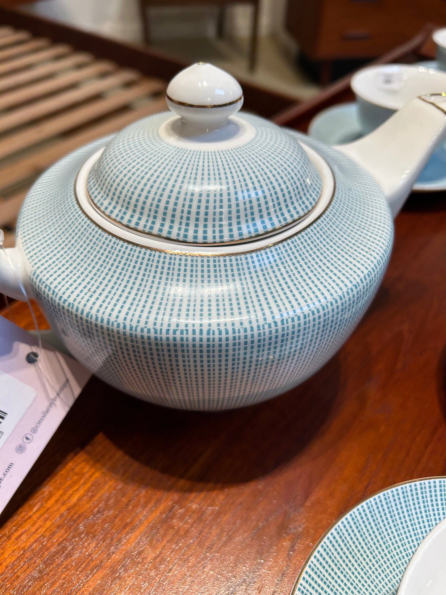 Local Pickup Only - Blue dot tea set - Teapot and 6 cups