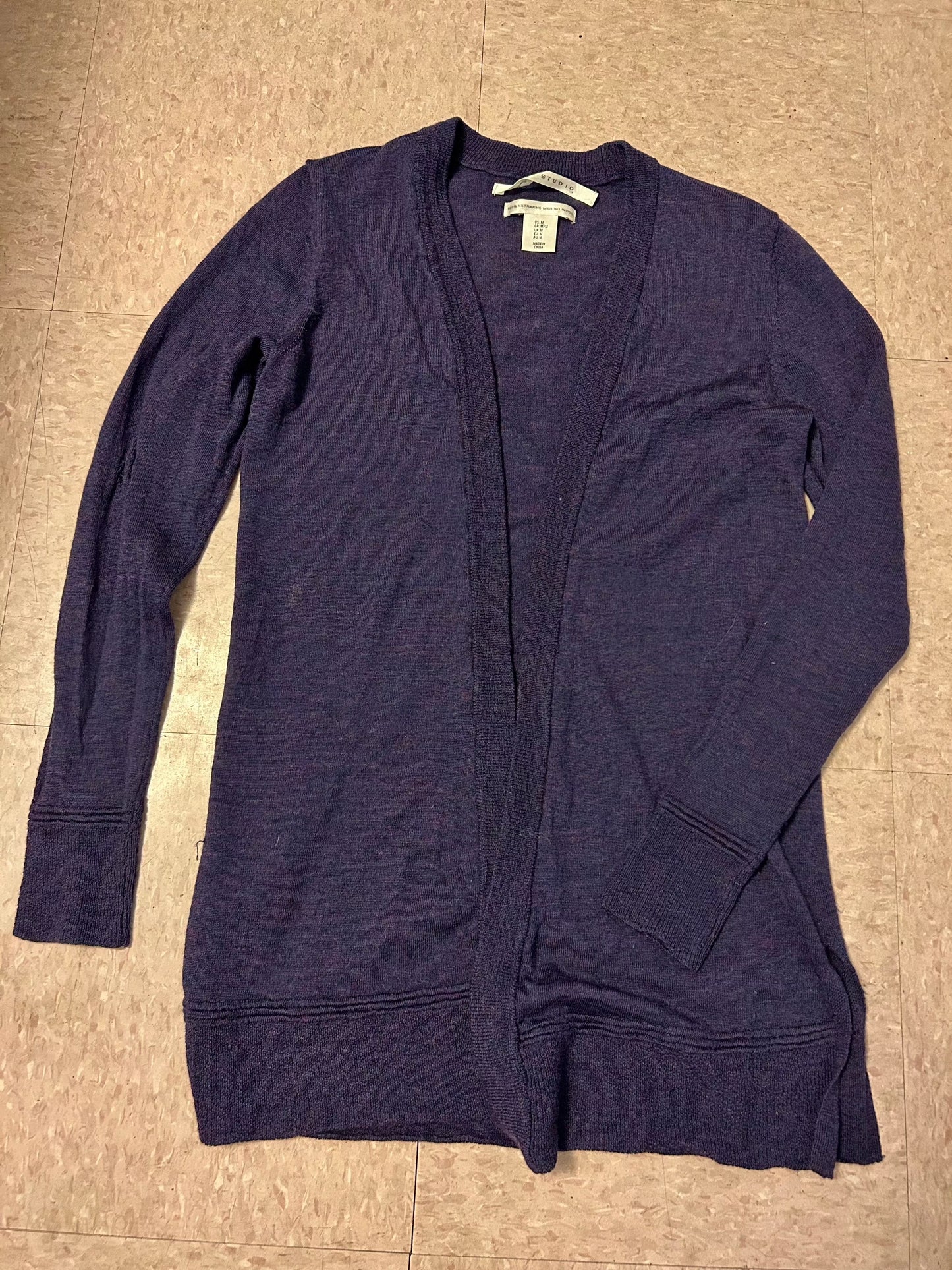 Women's M Merino Purple Max Studio Open Cardigan  Sweater