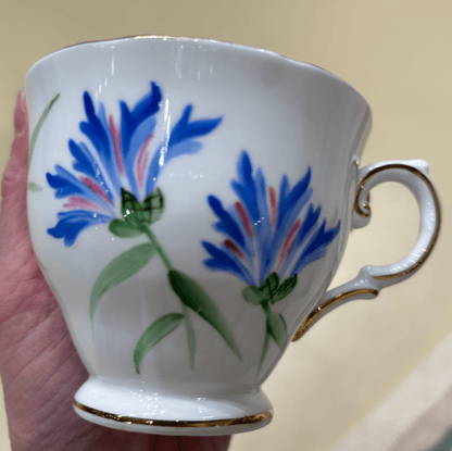 Local Pickup Only - Tuscan Fine Bone China England Teacup and Saucer Blue Bachelor's Button Flower Cornflower