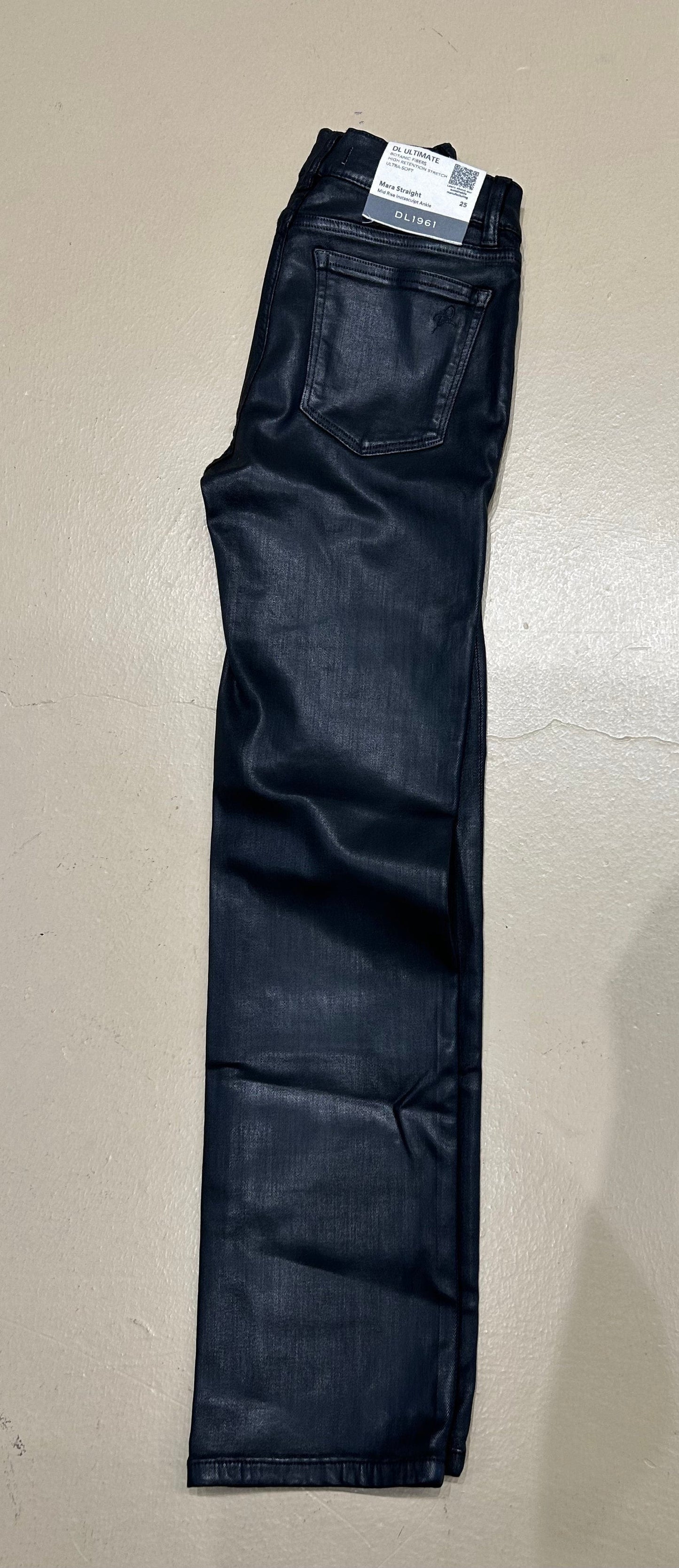 DL1961 Mara Straight "Black Coated" Midrise Instasculpt Ankle Jeans