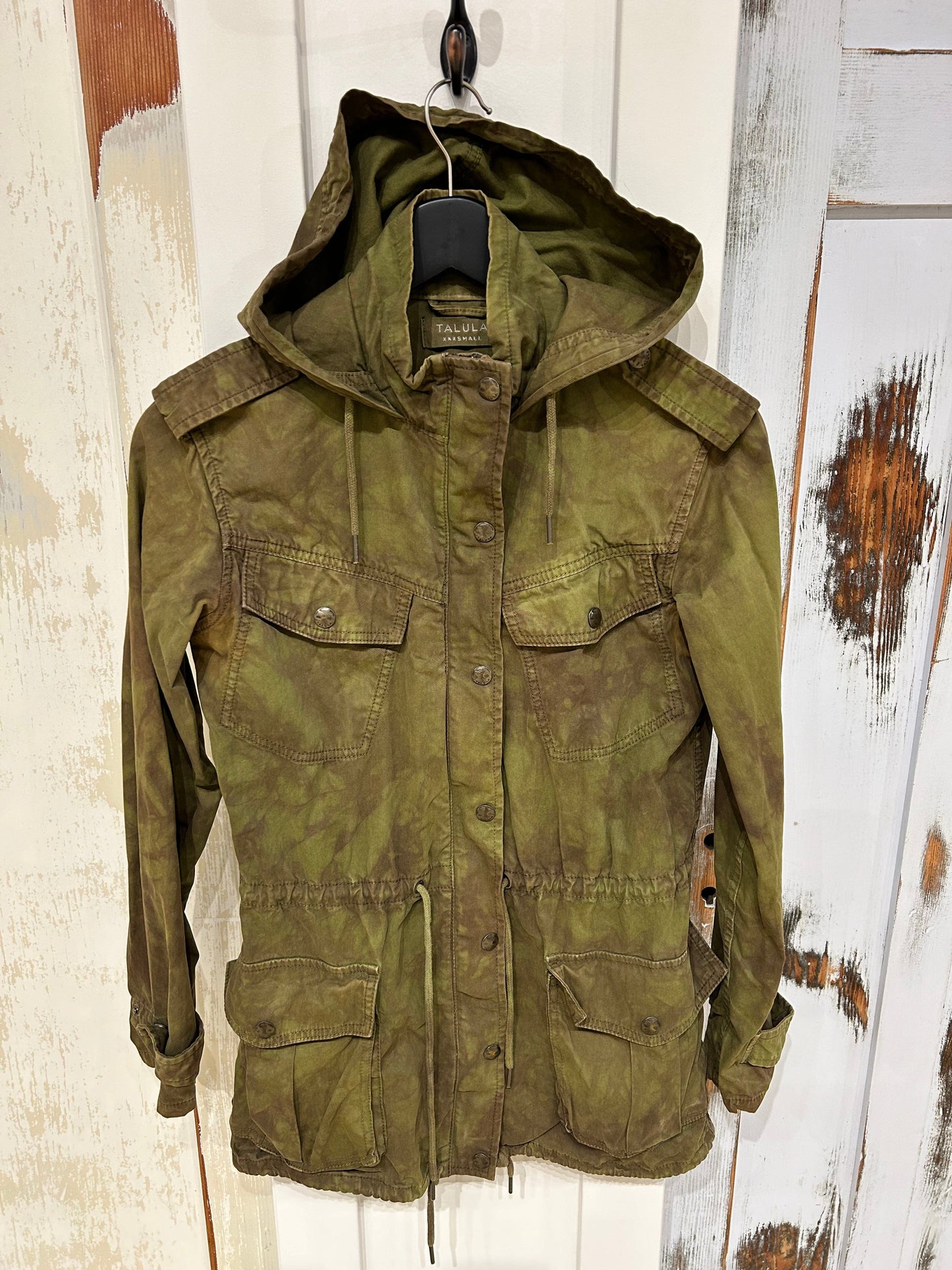 Women's XXXS Coat, Military Fatigue Jacket w Pockets and Hood  - Olive, Talulah