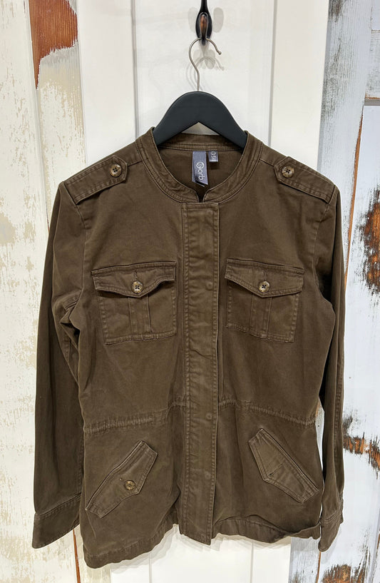 Women's L Coat, Military Fatigue Jacket w Pockets, Mandarin Collar, Moleskin  - Olive, Orb