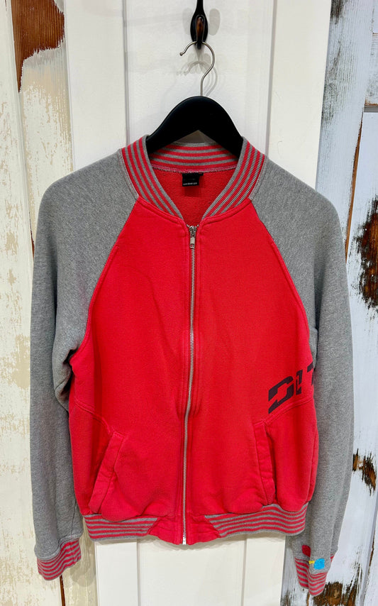 Women's XL Athletic Bomber Varsity Letter Jacket, Zip Closure - Coral Pink and Grey, Diesel