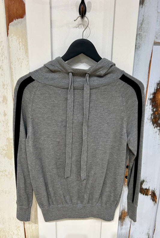 Women's S Top Hoodie, Sweatshirt, Long Sleeve - Grey with Black Stripe, Backdrop