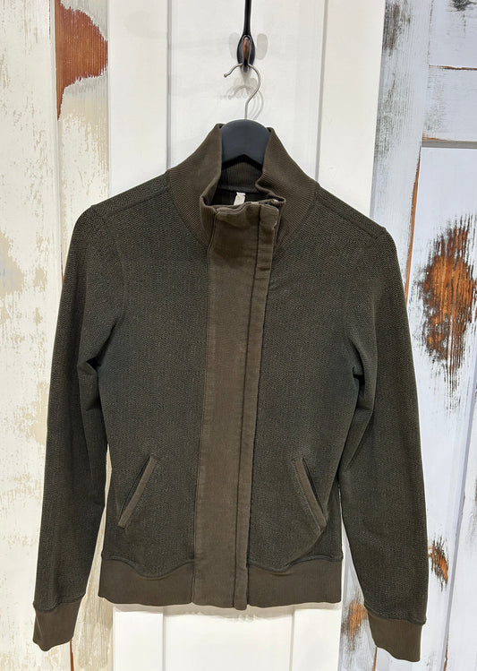 Women's S Top, Jacket, Long Sleeve, Zip, Headphone Pocket, Quilted Arms -  Olive Herringbone, Lululemon