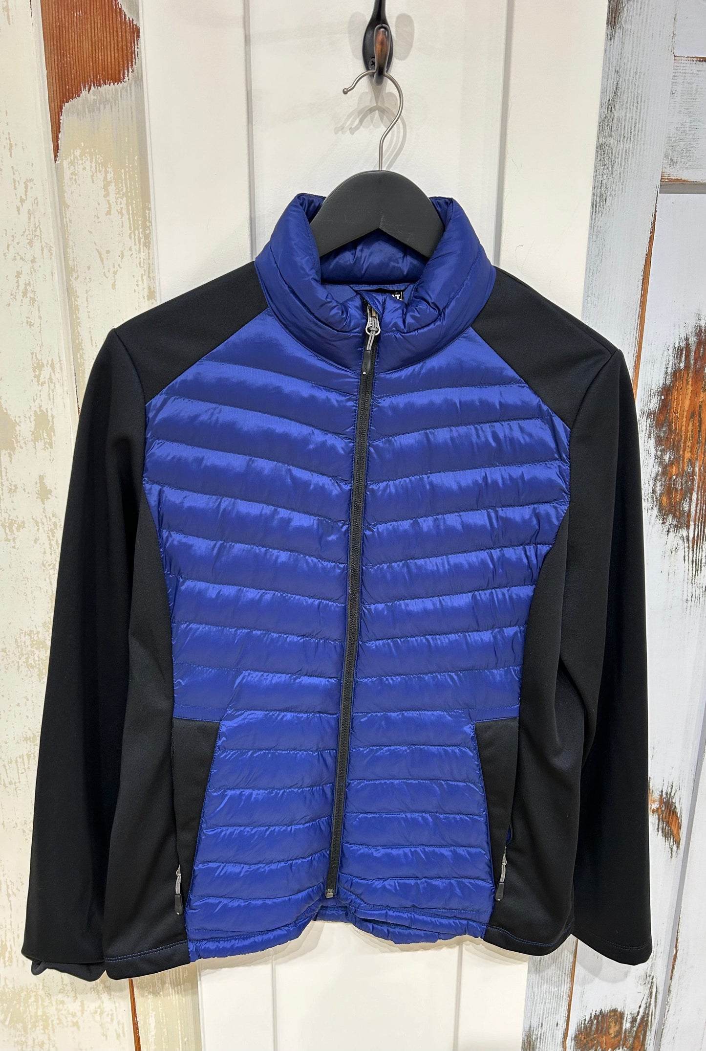 Women's M Puff Vest Quilted Jacket w Long Stretch Sleeves - Black and Cobalt, 32 Degrees Heat