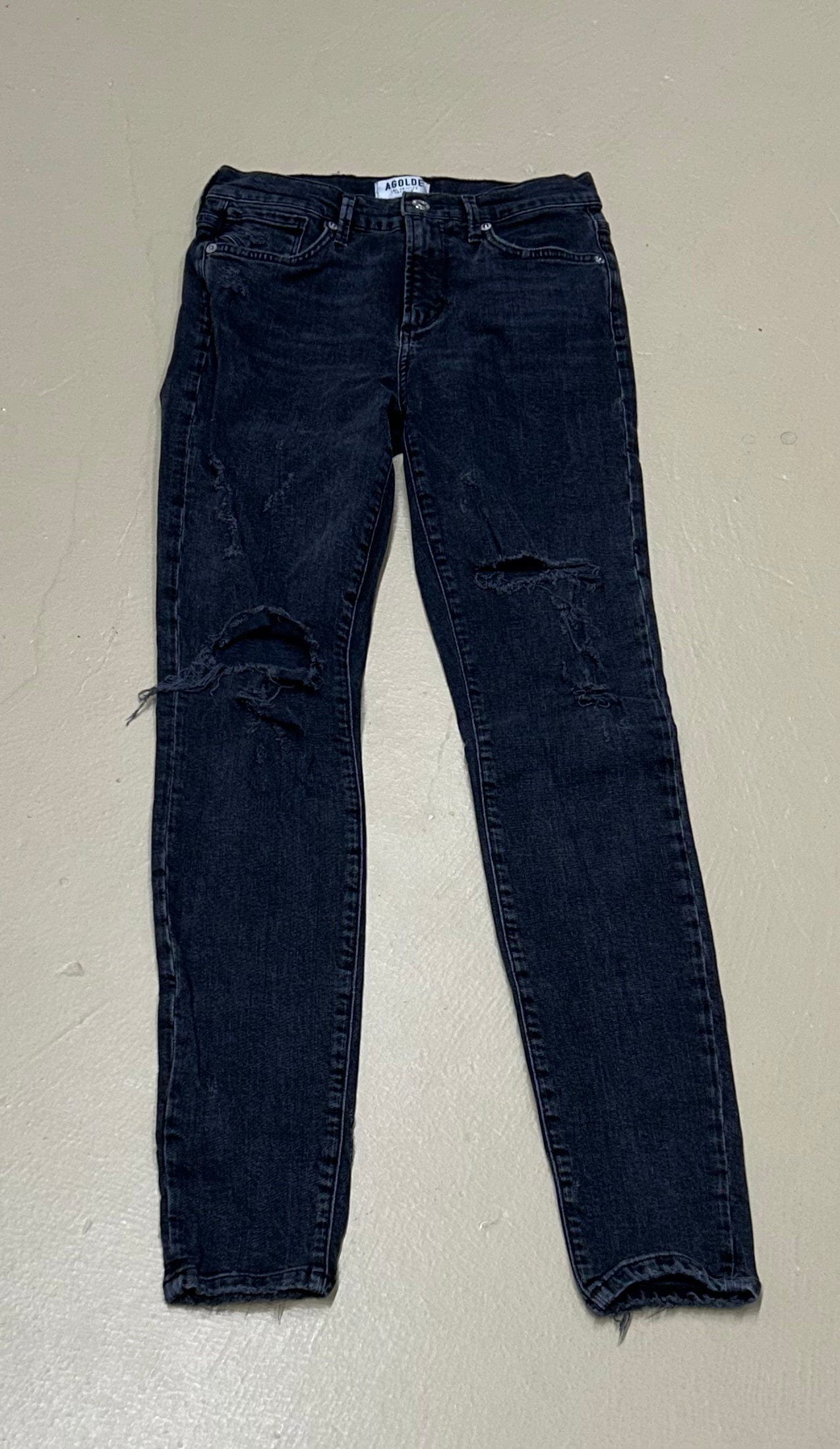 Women's Jeans 25, High Rise Skinny Crop, Distressed with Holes - Faded Charcoal Denim, Agolde