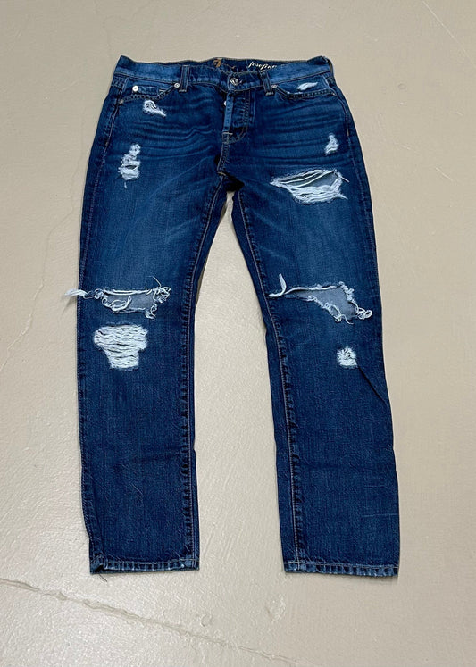 Women's Jeans 25, Josefina Skinny Boyfriend, Distressed, Holes - Mid Wash Denim, 7 for All Mankind