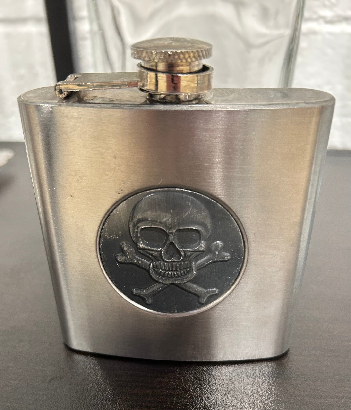 Local Pickup Only - Steel Hip Flask with Skull