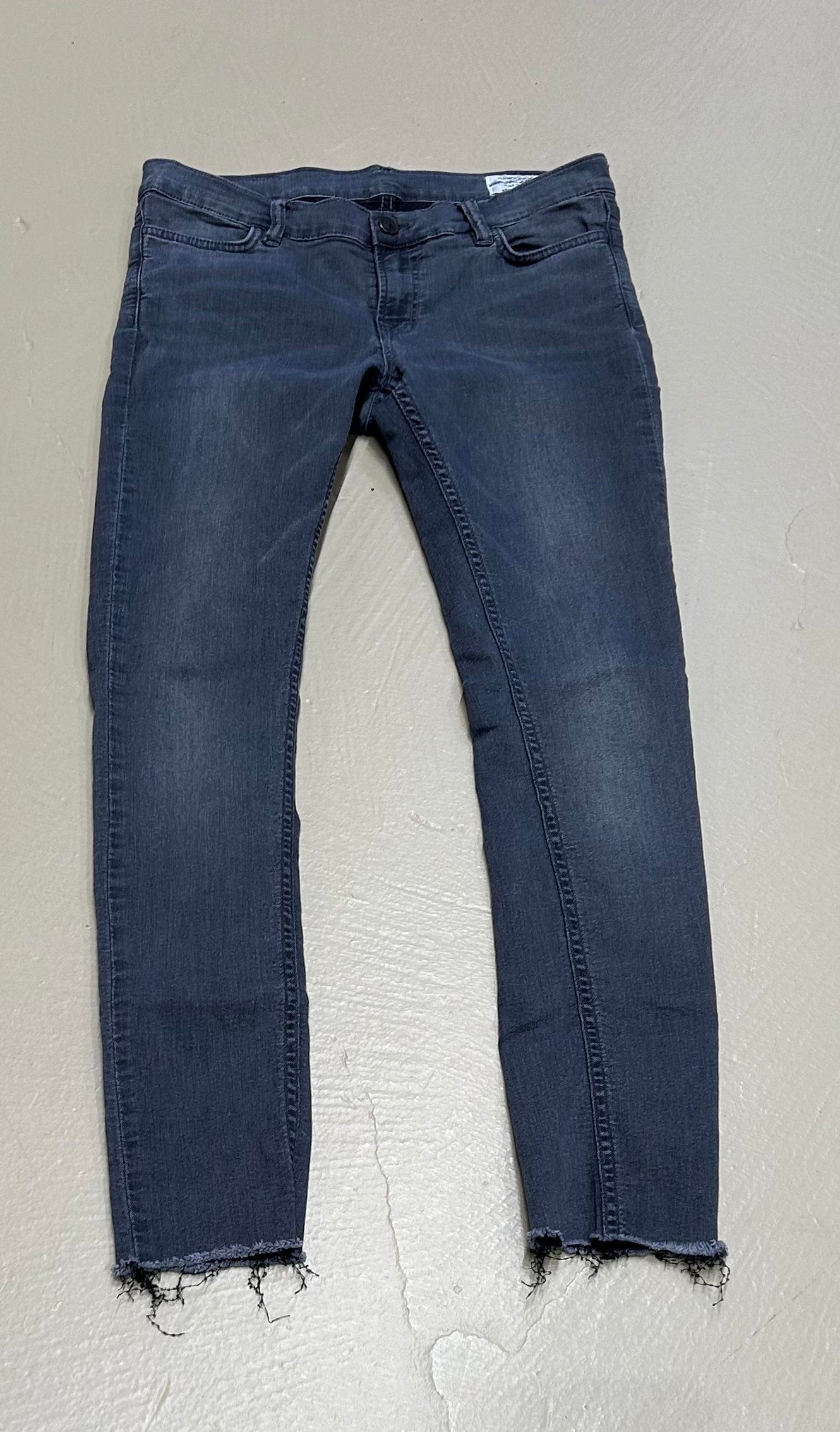 Women's Jeans 30 x 34, Skinny, Raw Hem - Faded Grey Denim, All Saints Spitalfields