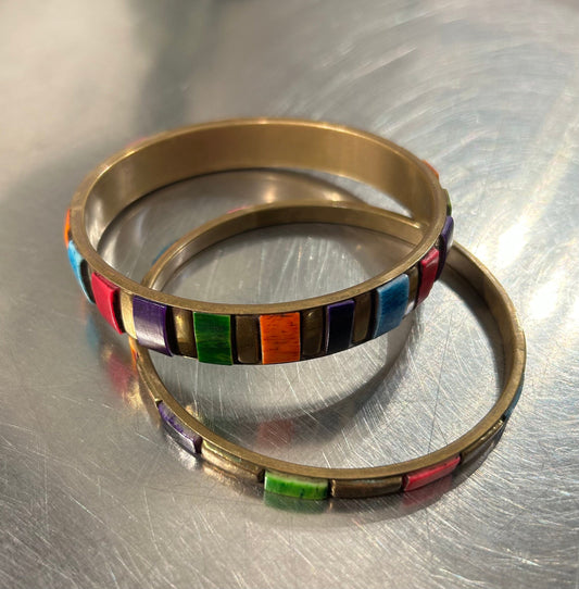 Vintage Multicoloured Bangles, Brass