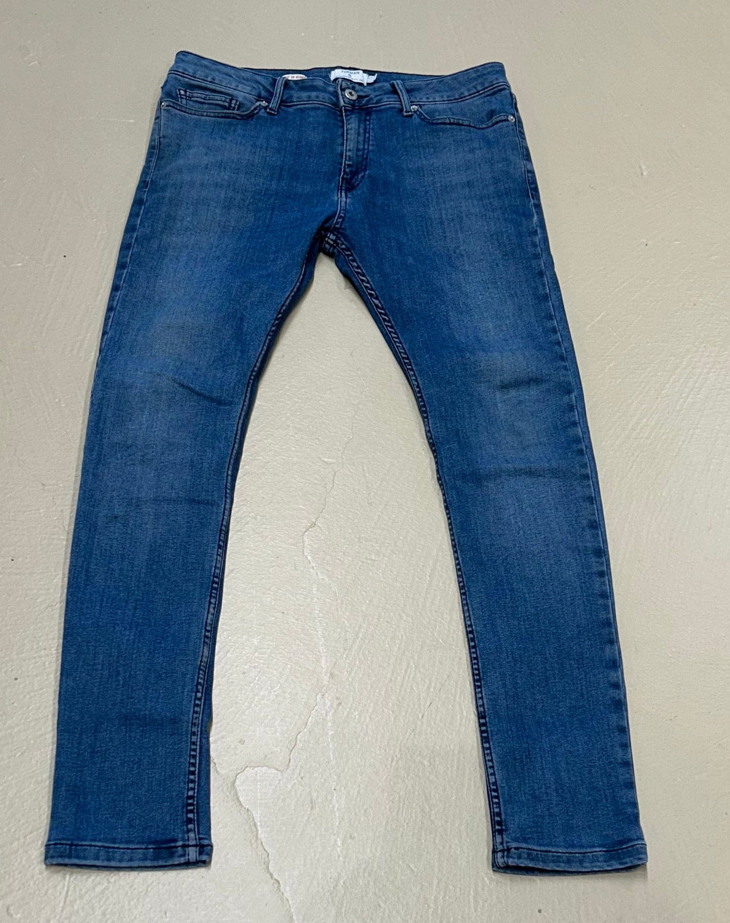 Men's Jeans 34R, Spray-on Skinny - Faded Mid Denim, Topman