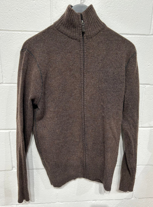 Men's M Lambswool S Hudson North Sweater Brown, Zip Collar