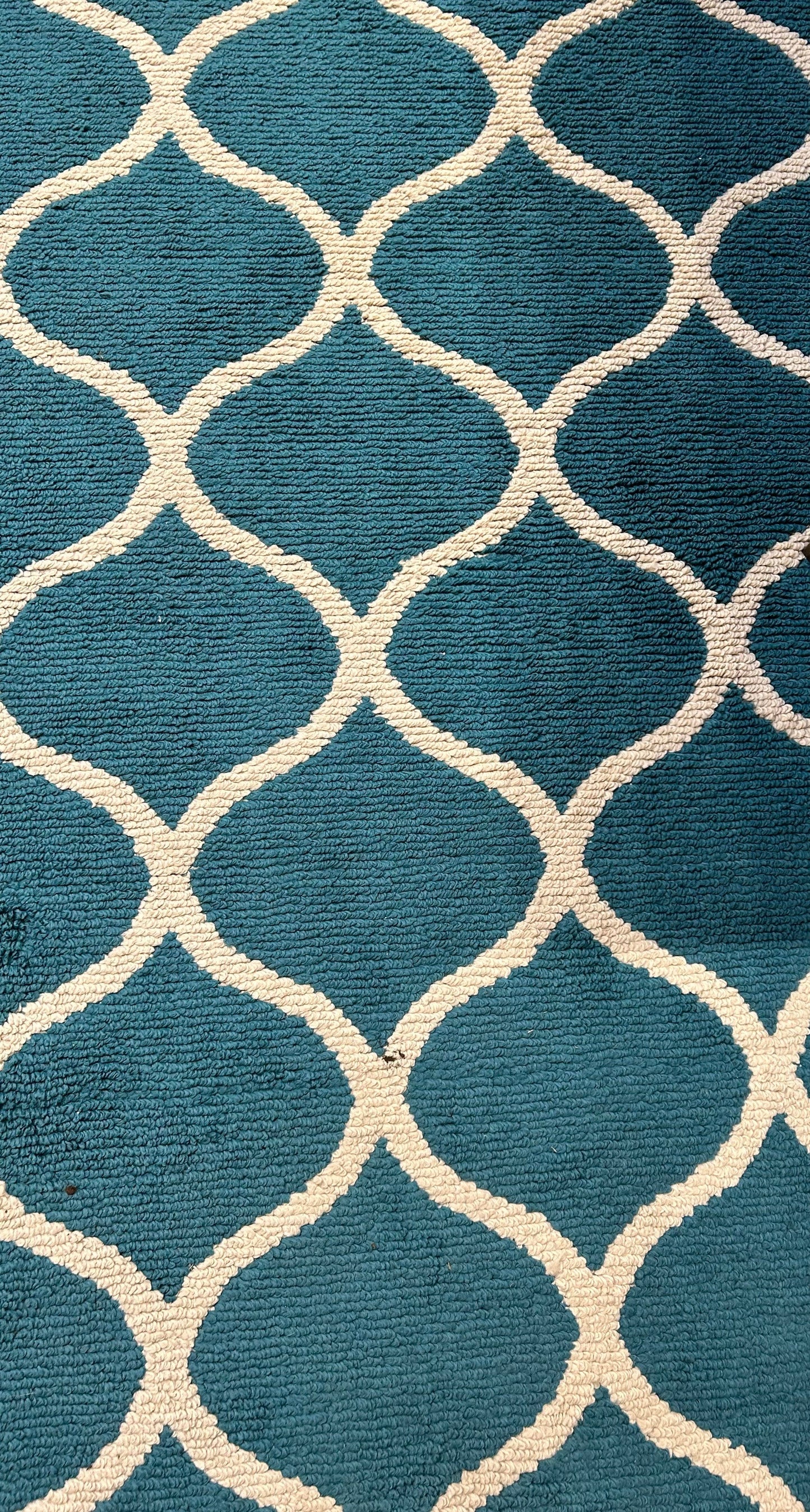 Local Pickup Only - Area Rug - Teal Geometric with Cream Lozenge,  Used, 7' x 10', Synthetic