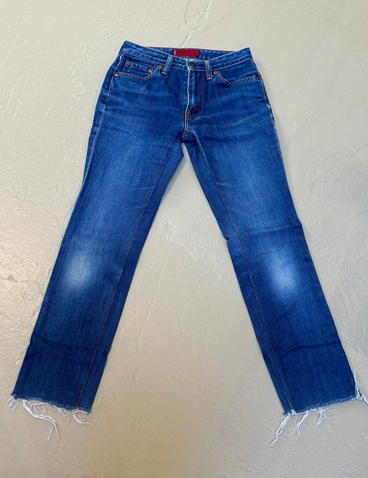 Women's Jeans 25?, Red Tab Ladies, Straight High Rise, Raw Hem - Faded Mid Denim, Levi Strauss & Co